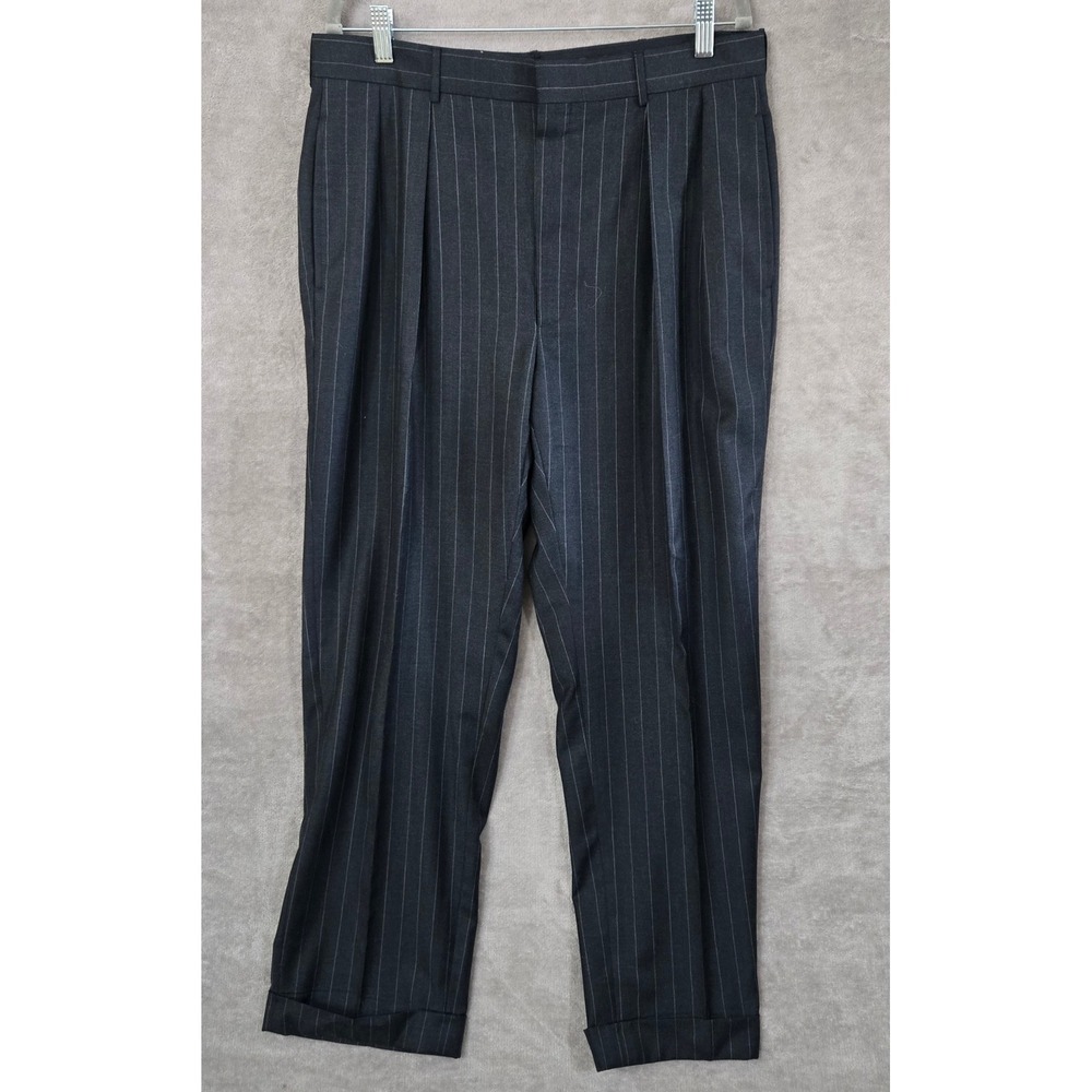 Polo Ralph Lauren Pants Men 42 Charcoal Pinstripe Pleated Wool Academia Trousers